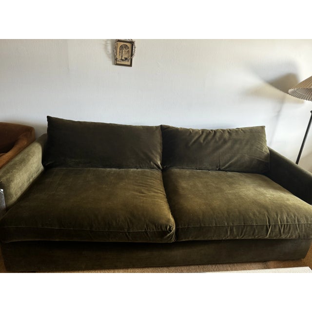 Mid-Century Modern Crate & Barrel Lounge Deep Olive Green Sofa For Sale - Image 3 of 5
