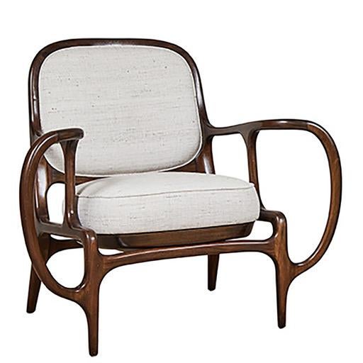 Mid Century Wood and Fabric Chair Chairish