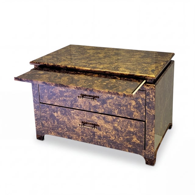 Henredon Asian Modern Ming Style High Gloss Lacquer Faux Tortoise Drip Glaze Chest / Table / Trunk For Sale In Atlanta - Image 6 of 7
