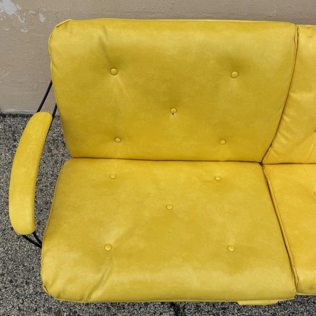 Mid 20th Century Vintage Homecrest Mid Century Modern Wire Metal Sofa W/ Yellow Vinyl Cushions For Sale - Image 5 of 18