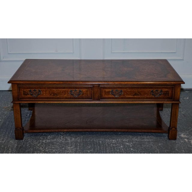 Vintage Brights of Nettlebed Burr Walnut Coffee Table with Two Deep Drawers For Sale - Image 5 of 17