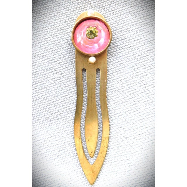 Vintage Art Deco Bookmark, Large Pink Crystal Stone, Four Seed Pearls For Sale - Image 4 of 7