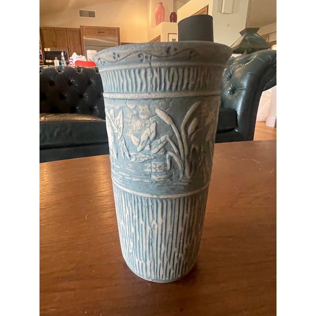 Art Nouveau Art Nouveau Red Wing Pottery Stoneware Crane Brushware Vase For Sale - Image 3 of 6