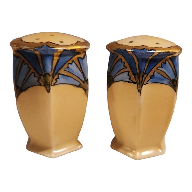 1900s Art Noveau Hand Painted Bluebell Salt & Pepper Shakers by Moritz Zdekauer, Austria For Sale