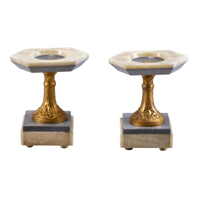 White Marble Art Nouveau Stands With Bronze Columns - Pair For Sale