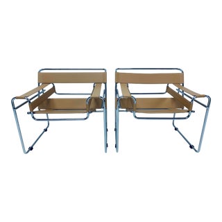 Marcel Breuer Design “Wassily” Style Arm Chairs - a Pair For Sale