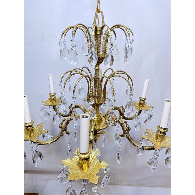 Metal 1930's Ornate Bronze Chandelier With Crystal Pendant For Sale - Image 7 of 12