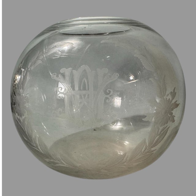 Vintage Hawkes or Steuben Floral Engraved Art Glass Rose Bowl Vase, Awh For Sale - Image 6 of 7