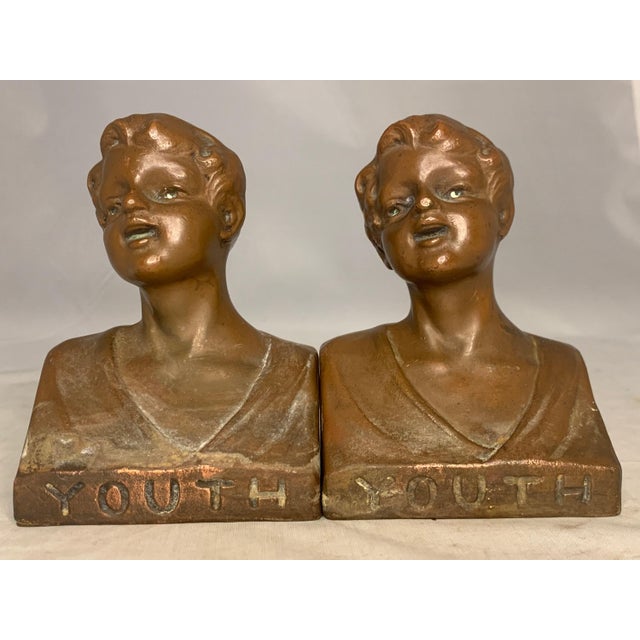 Weidlich Brothers Bronzed Youth Bookends for your consideration. Each bookend measures approx. 4 1/4 inches tall, 3 1/8...