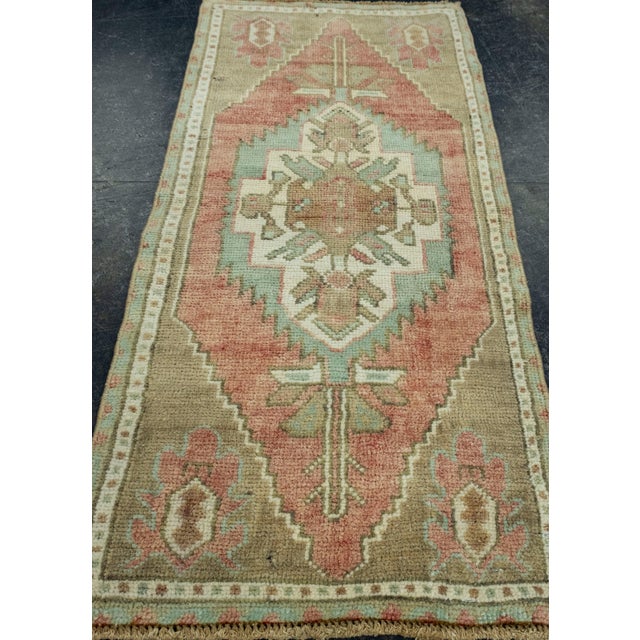 Turkish Mini Rug Oriental Hand Knotted Vintage Rug 1'5" x 3'1" #16684 For Sale - Image 4 of 8