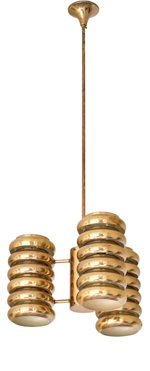 3-Arm Pendant Light in Brass by Kai Ruokonen for Lynx, Finland, Early 1970s