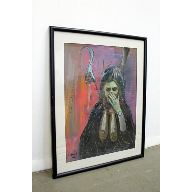 Vintage Modern Abstract Oil Painting of Woman Crying by R. Macleod Offered is a vintage modern abstract oil painting of a...