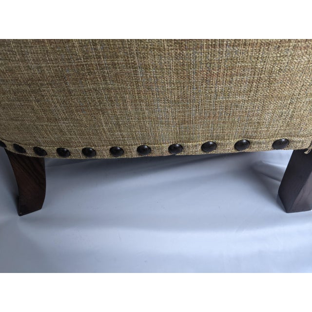 Mid-Century Mission Arts & Crafts Wood Upholstered Armchair With Nailhead Trim For Sale - Image 9 of 17
