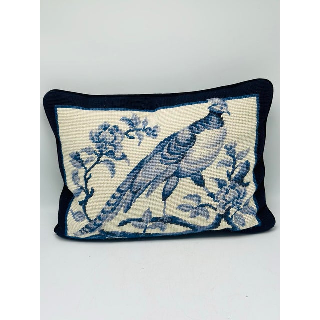 Vintage Blue and White Needlepoint Pillow For Sale In Charleston - Image 6 of 7