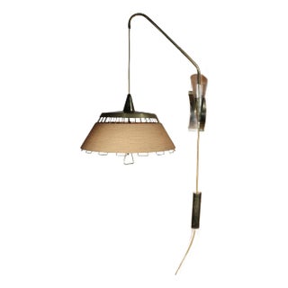 Mid Century Swing Arm Sconce With Woven Wicker Shade by Moe Lighting C. 1950/60’s For Sale