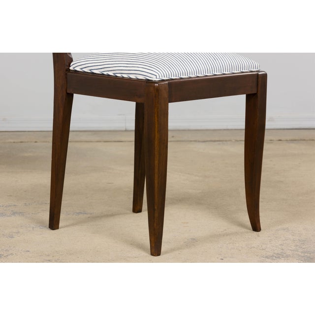 1920s French Art Deco Walnut Dining Chairs W/ Striped Linen - Set of 6 For Sale - Image 10 of 18