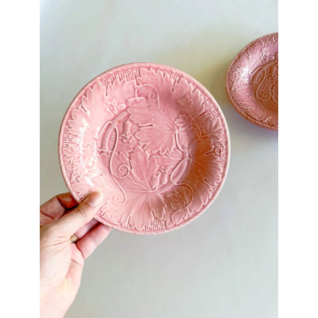 Lovely vintage pair of Bordallo Pinheiro Leaf and Vine Plates. They have a basketweave and rope twisted rim. Both have...