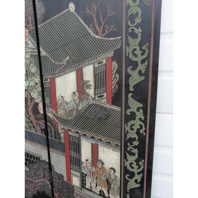 Asian Oriental Tall Six Panel Hand Painted Privacy Screen Room Divider 6439 For Sale - Image 9 of 18
