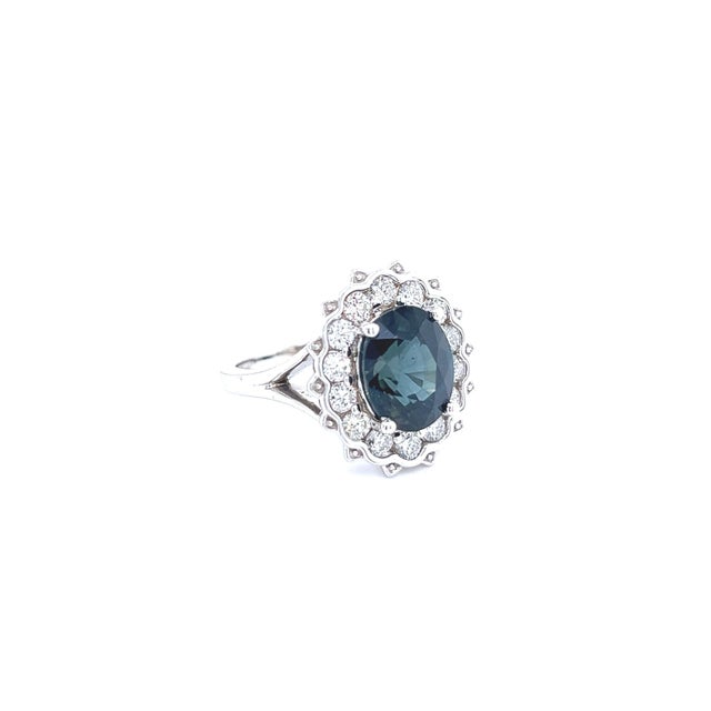 Natural Sapphire Diamond Ring 14k W Gold 5.81 TCW Certified For Sale - Image 4 of 9