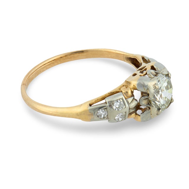Mid 20th Century Retro Diamond 14k Gold Two Tone Engagement Ring, Size 5.25 For Sale - Image 4 of 6