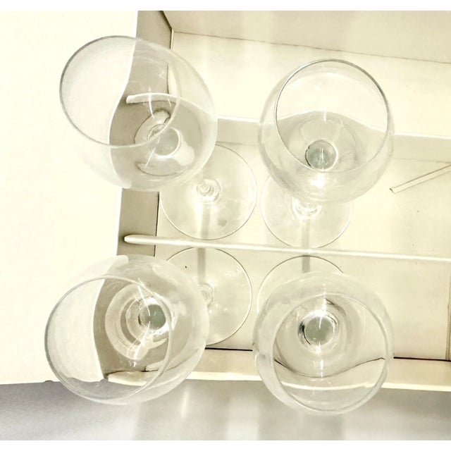 Vintage Tall Stem Set 8 Glasses Glass Crystal Liquor Cordial Port Lot Box NoS Hungary Toscany For Sale - Image 9 of 11