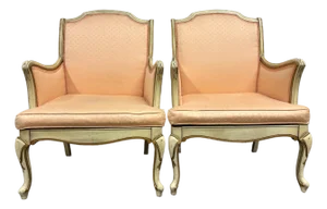 Vintage French Louis XV Style Bergere Lounge Armchairs - Pair