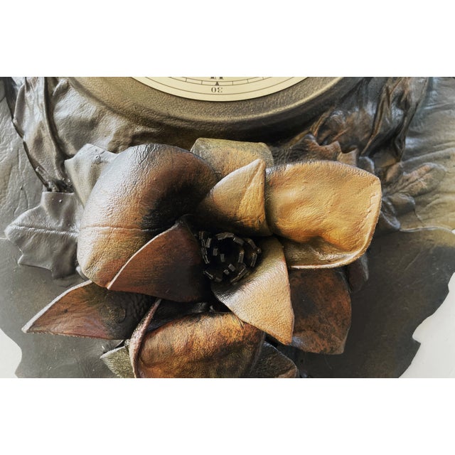 Brown Large Handcrafted Wall Clock in Leather, 1970s For Sale - Image 8 of 9