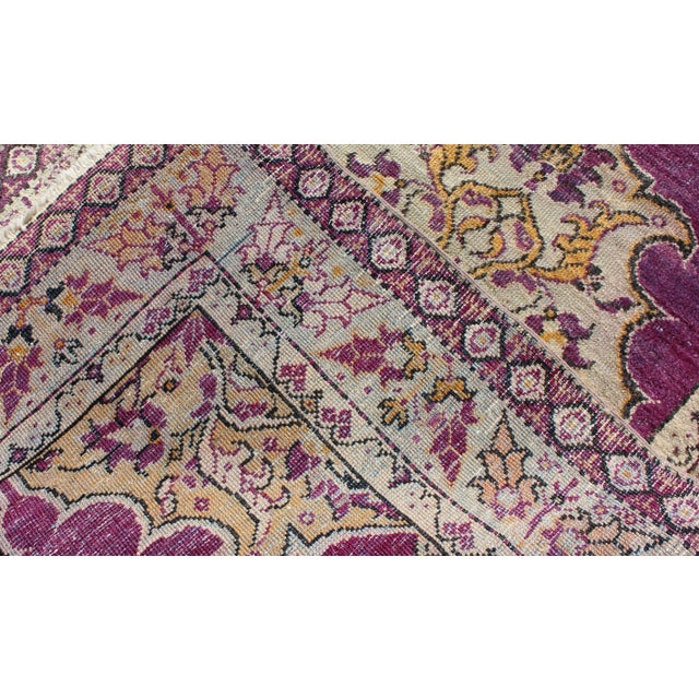 Mid 20th Century Purple Background Vintage Turkish Oushak Rug With Floral Medallion Design For Sale - Image 5 of 7
