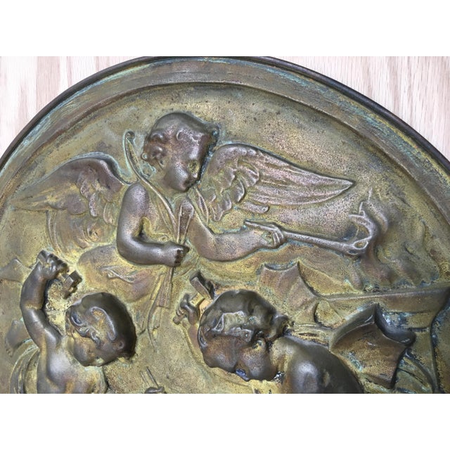 Metal 19th Century Angels at Work Brass Repousse Decorative Rounds - a Pair For Sale - Image 7 of 11
