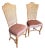 Pair French Louis XV Rosé Silk Velvet Woven Cane Back Accent Chairs For Sale