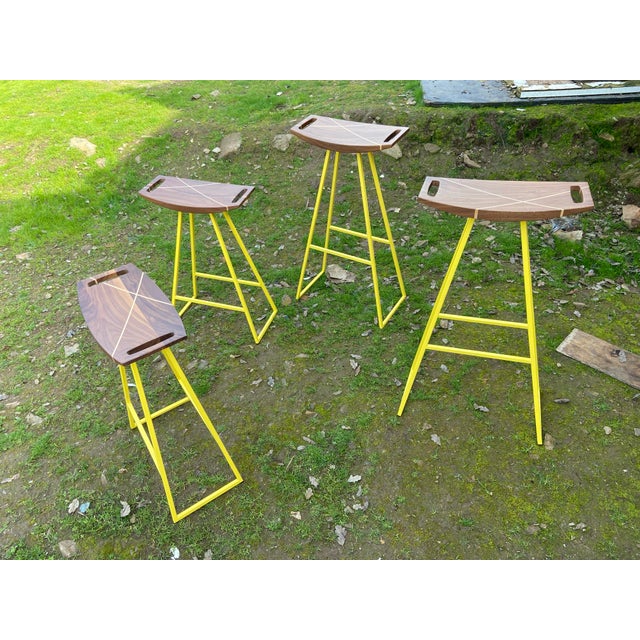 Contemporary Modern Walnut Robert Designed Trunk Stool Set of 4 Low and Bar Height For Sale - Image 3 of 10