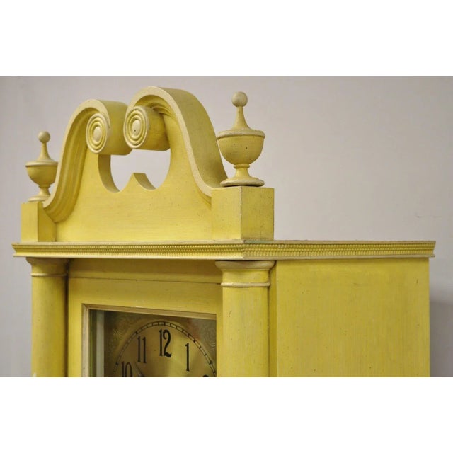 Early 20th Century Antique Colonial Mfg Co Beige Painted Tall Case Federal Style Grandfather Clock For Sale - Image 5 of 12