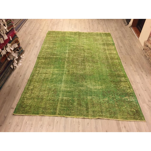 Turkish Antique Handmade Green Rug - 5'5" x 8' For Sale - Image 6 of 6