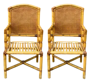 Italian Bamboo and Vienna Straw Armchairs, 1970s, Set of 2