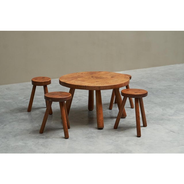 Mid-Century Modern Coffee Table and Stools in Oak, 1940s, Set of 5 For Sale - Image 6 of 13