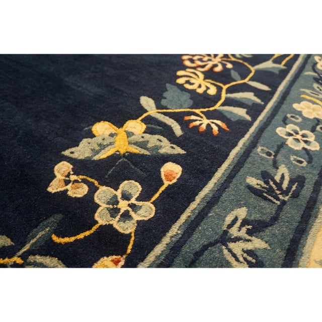1920s Navy Blue Floral Deco Antique Chinese Peking Knotted Rug 11'9'' X 14'3'' For Sale - Image 12 of 12