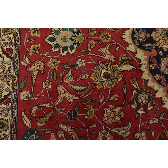 Tabriz Rug 9’11” X 12’3” Red Wool Vintage Traditional Hand-Knotted Carpet For Sale - Image 11 of 15