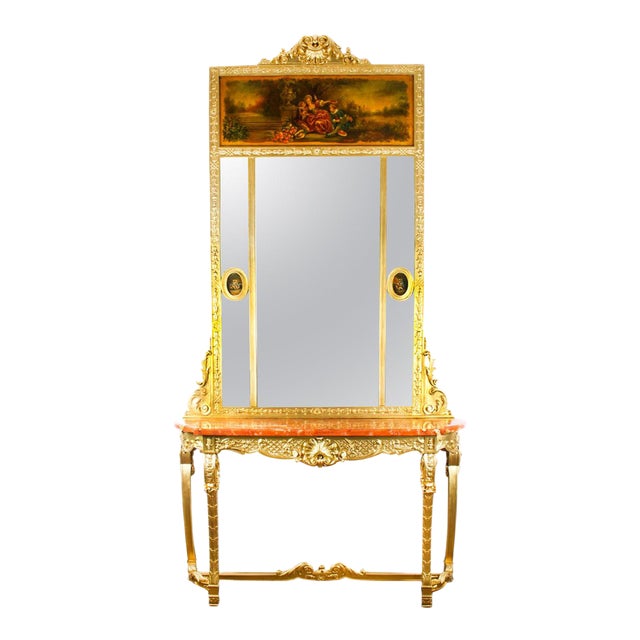 French Trumeau Mirror with Matching Console Table, 19th Century, Set of 2 For Sale