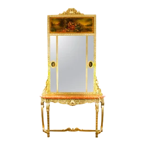 French Trumeau Mirror with Matching Console Table, 19th Century, Set of 2