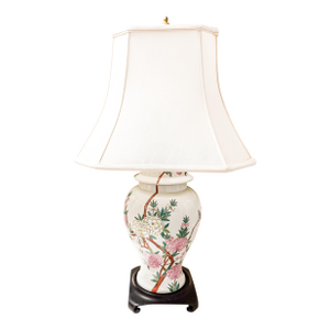Mid 20th Century Chinoiserie Floral Porcelain Vase Table Lamp.