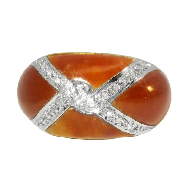 Mid-Century Modern Mid 20th Century 14k Yellow Gold Designer Red Carnelian X Diamond Band Ring, Size 6 For Sale - Image 3 of 4