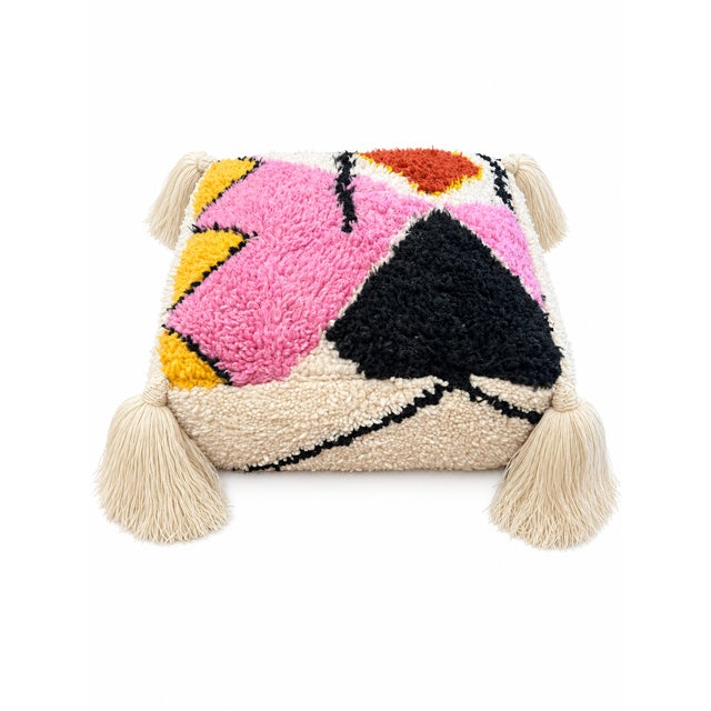 Abstract Moroccan Wool Pouf For Sale - Image 6 of 9