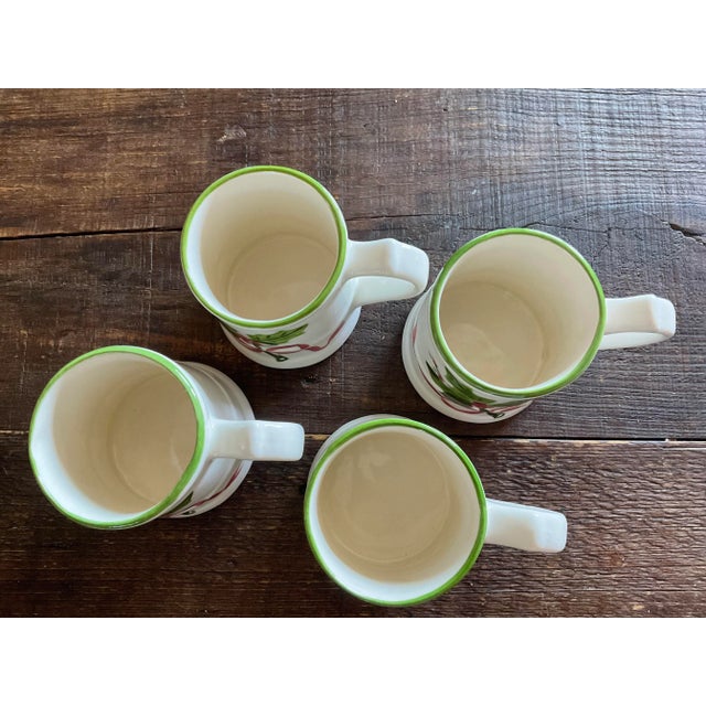 Vintage La Pottery by n.s. Guston Co. Christmas Holly Mugs- Set of 4 For Sale - Image 4 of 5