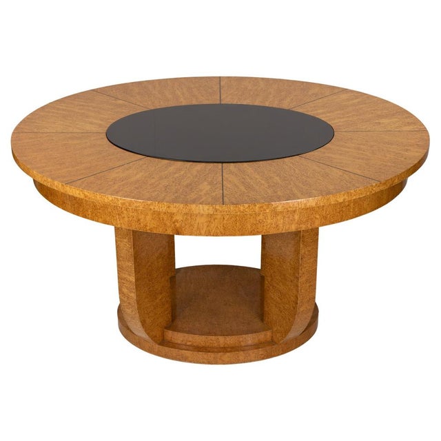 Black Art Deco Round Dining Table in Bird’s-Eye Maple and Ebonized Glass, 1930s For Sale - Image 8 of 8