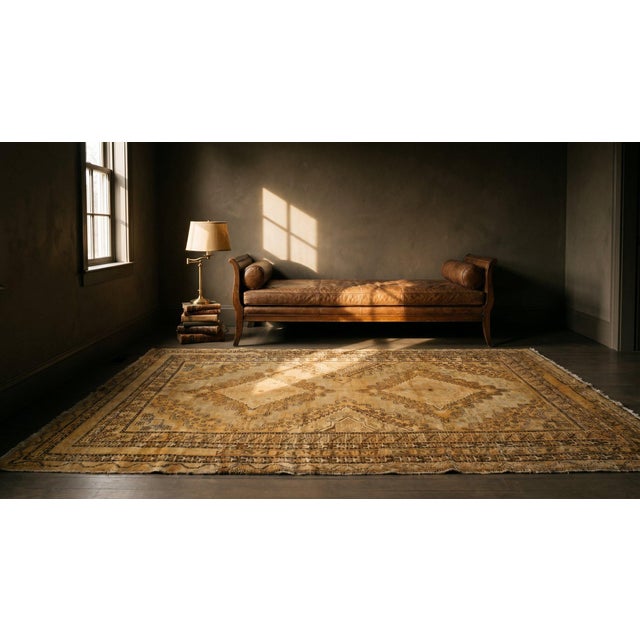 Camel 1930s Tan Camel Medallion Antique Central Asian Khotan Rug 7'9" X 13'9" Handknotted Wool Carpet For Sale - Image 8 of 8