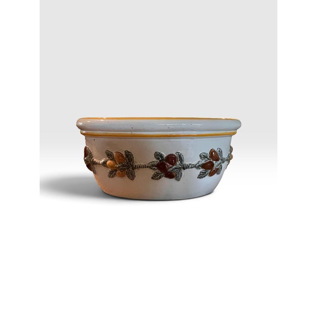 1990s 1990s Handmade Italian Glazed Ceramic Oval Planter With Applied Fruit Garland, New For Sale - Image 5 of 10