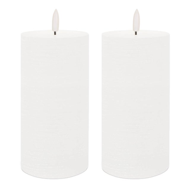 2020s FIA Wick White Pillar Candle (Set of 2) For Sale - Image 5 of 5