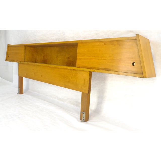 Edmund Spence Blond Birch 92" Long Headboard Bed w/ Storage Compartment c1960s For Sale - Image 6 of 15