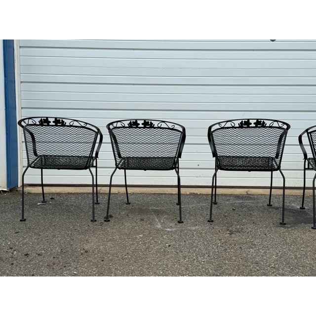 Vintage Woodard Style Outdoor Wrought Iron Arm Chairs – Set of 4 For Sale - Image 10 of 12