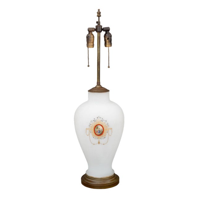French Style Milk Glass Vase Mounted as a Lamp For Sale